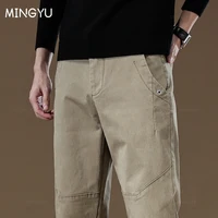 2024 New Spring Autumn Men's Cargo Work Pants 97%Cotton Thick Solid Color Wear Korean Grey Casual Trousers Male Plus Size 38 40 1