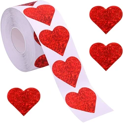 500 Pcs Red Heart Shape Label Candy Bag Gift Box Package Holographic Laser Label Wedding Valentine's Day Gift Packaging Sticker