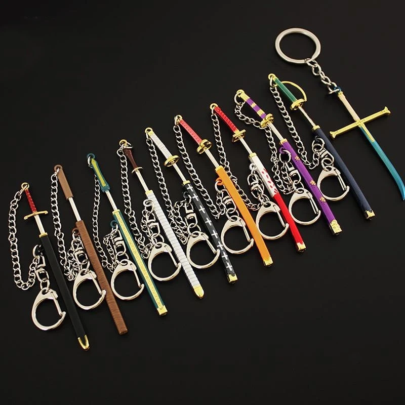 Mini One Piece Keychain 9cm Sword Weapon Model Metal Zoro Yamato Ame No Habakiri Autumn Water Katana Anime Peripherals Toy 2