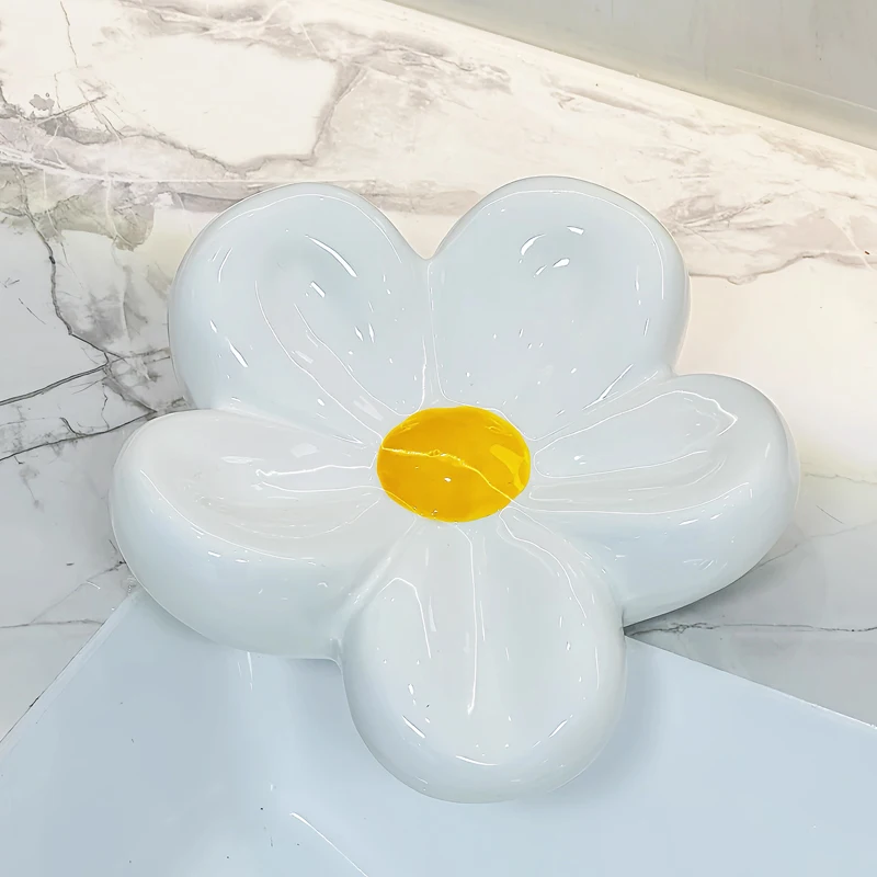 Creative Ceramic Soap Box Light luxury Cute Flower Shaped Soap Dishes Home Bathroom Kitchen Supplies, Bathroom storage rack, 1Pc