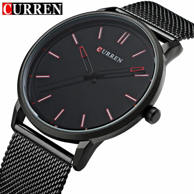 

Fashion Curren Top Brand Men Casual Sport Clock Watches Luxury Full Black Mesh Steel Quartz For Male Gifts Relogio Masculino