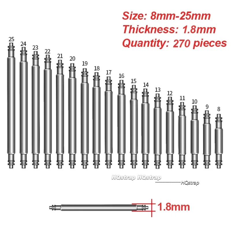 Deluxe Stainless Steel Watch Spring Bar and Pin Set - 360pcs Variety Pack