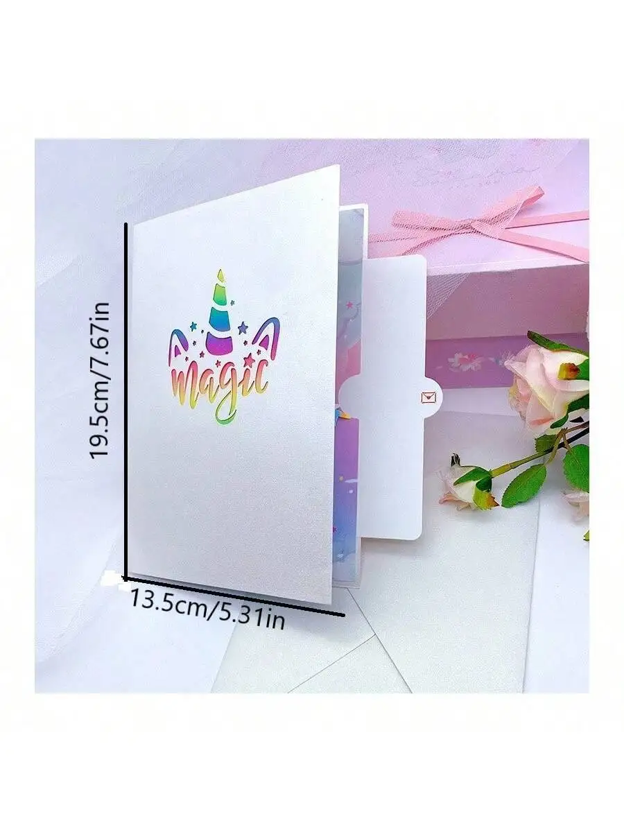Greeting Cards 1 Pc Space Unicorn Rainbow Bridge Ocean Rocket Funny Birthday Card 3D Greeting Pop Up Birthday Card with Message Note & Envelop