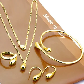 5 Pieces Of Women's Curved Bean Water Drop Earrings Necklace Bracelet Ring Set Wedding Banquet Party Holiday Gifts-8127