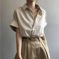 Chemisiers pour femmes, respirants, simples, manches courtes chauve-souris, chemises à col à séchage rapide, couleur unie, vêtements féminins, printemps été 1