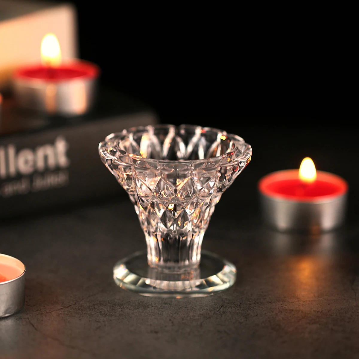 1PC, transparent glass material candlestick, interior decoration candlestick, home life decoration, pure handcrafted art