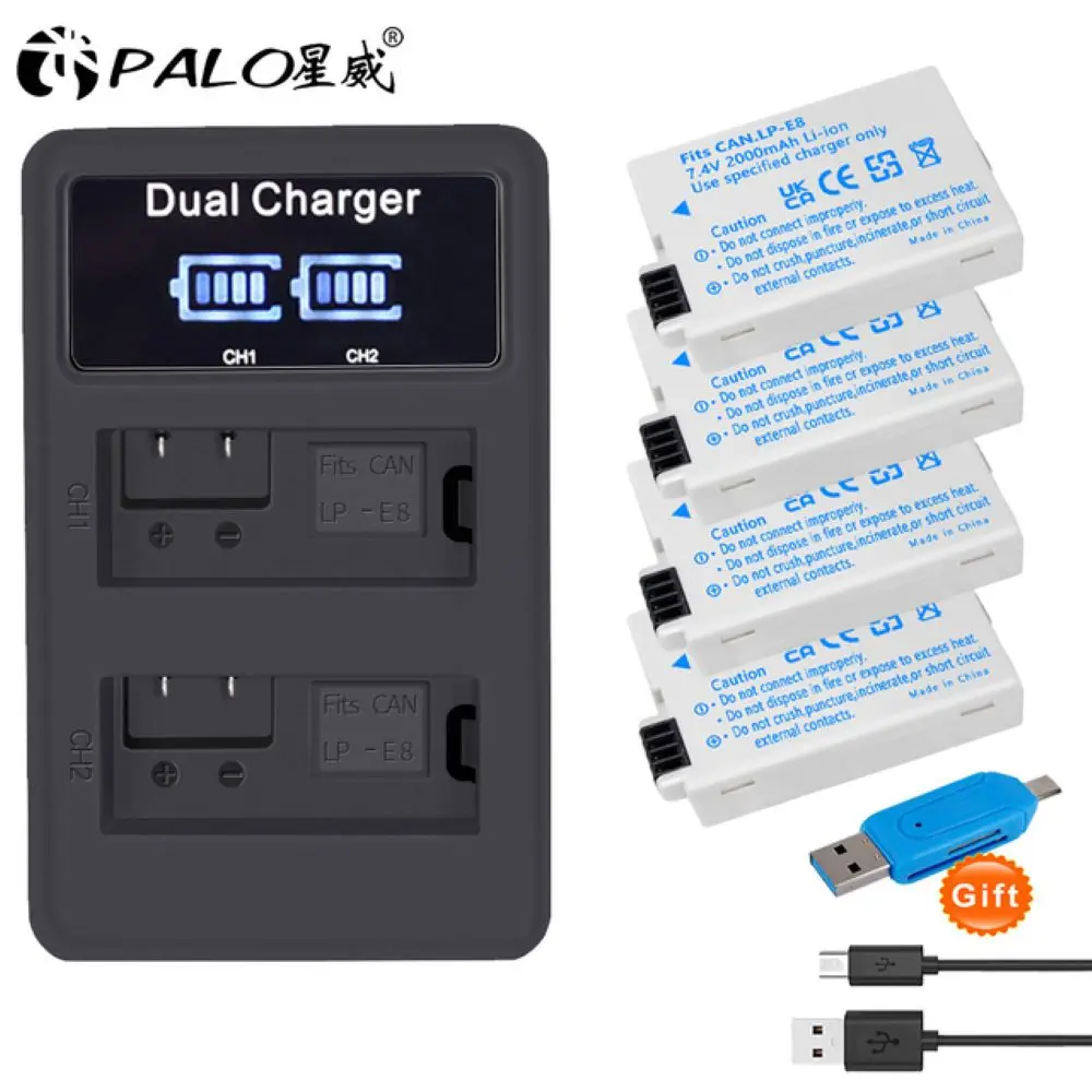 Batteria Palo Lp-E8 Lpe8 Lp E8 E8 Per Canon Eos 550D 600D 650D 700D X4 X5 X6I X7I T2I T3I Batteria Lp-E8
