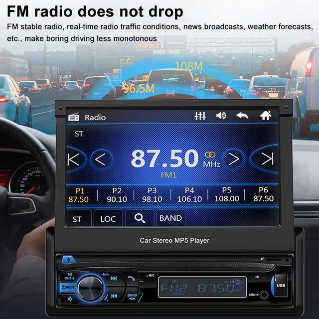 Rádio do carro MP5 Player, Carplay sem fio, com fio Android, IPS automático, tela sensível ao toque retrátil, multimídia FM, 1 din, 7" 5