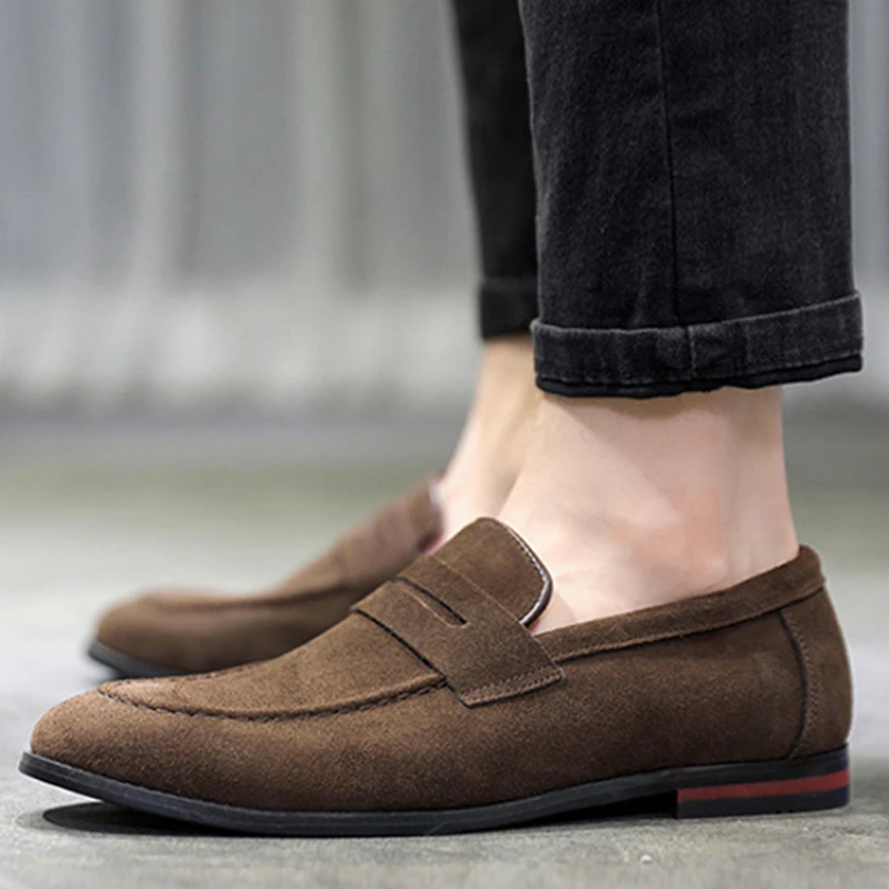 Men Large Size Solid Suede Casual Shoes Soft Fashion Loafers Slip-on Male Lightweight Driving Flat Heel Footwear