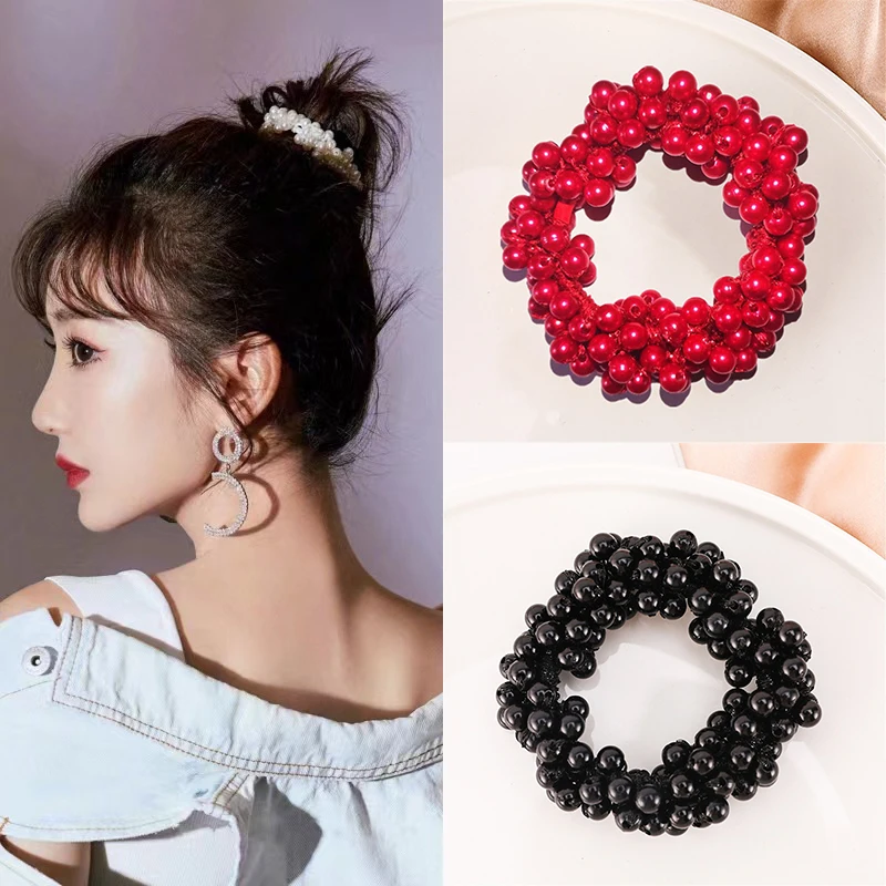

Fashion Imitation Pearl Beads Hairband Simple Multi-Color Elastic Hair Rope for Women Girls High Ponytail Bun Scrunchies Gifts