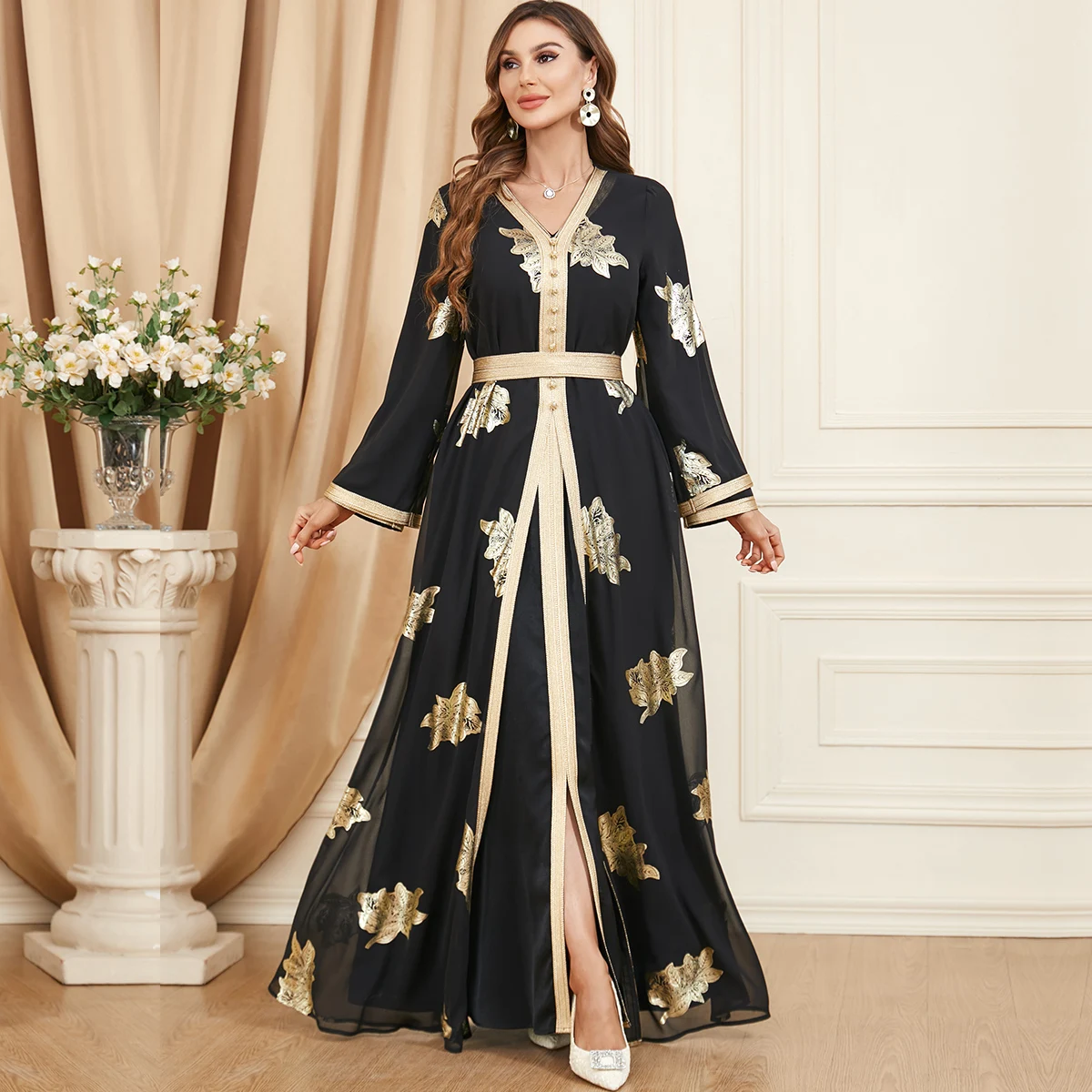 Dubai Abaya New Chiffon Gilt Two-piece Set Elegant Fashion long
