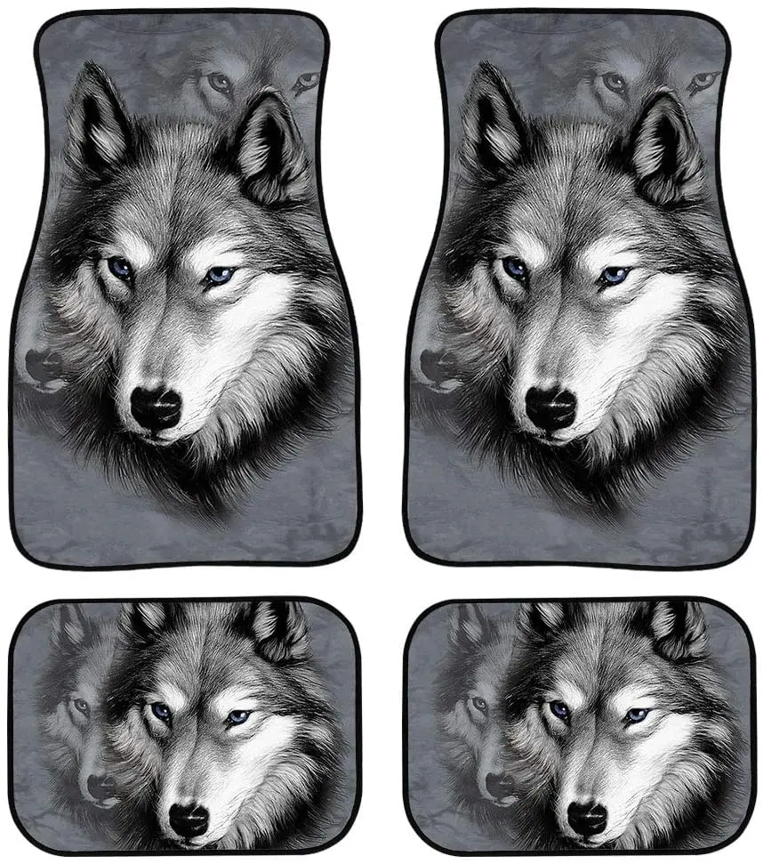 

chaqlin Animal Wolf Automotive Floor Mats for Men Women Car Truck SUV Universal-fit Front & Rear Seat Carpet Floor Mats 4pc