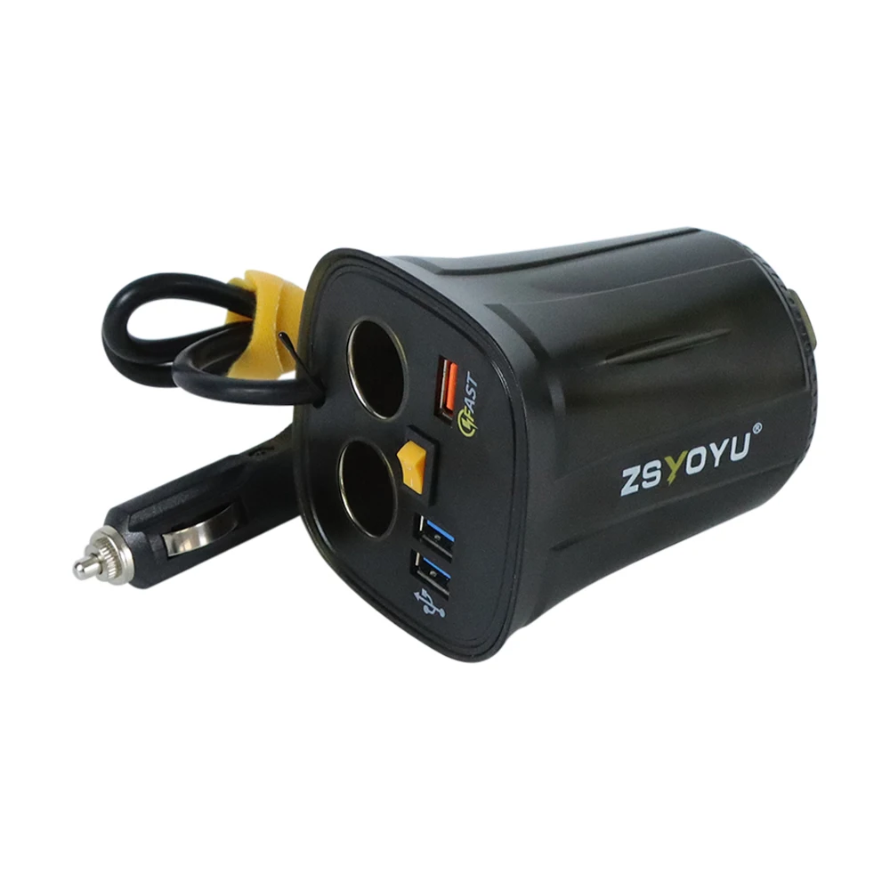 Adattatore Accendisigari Auto 3 Prese Con Interruttori E 2 Porte USB - 12/24V 100W - 2