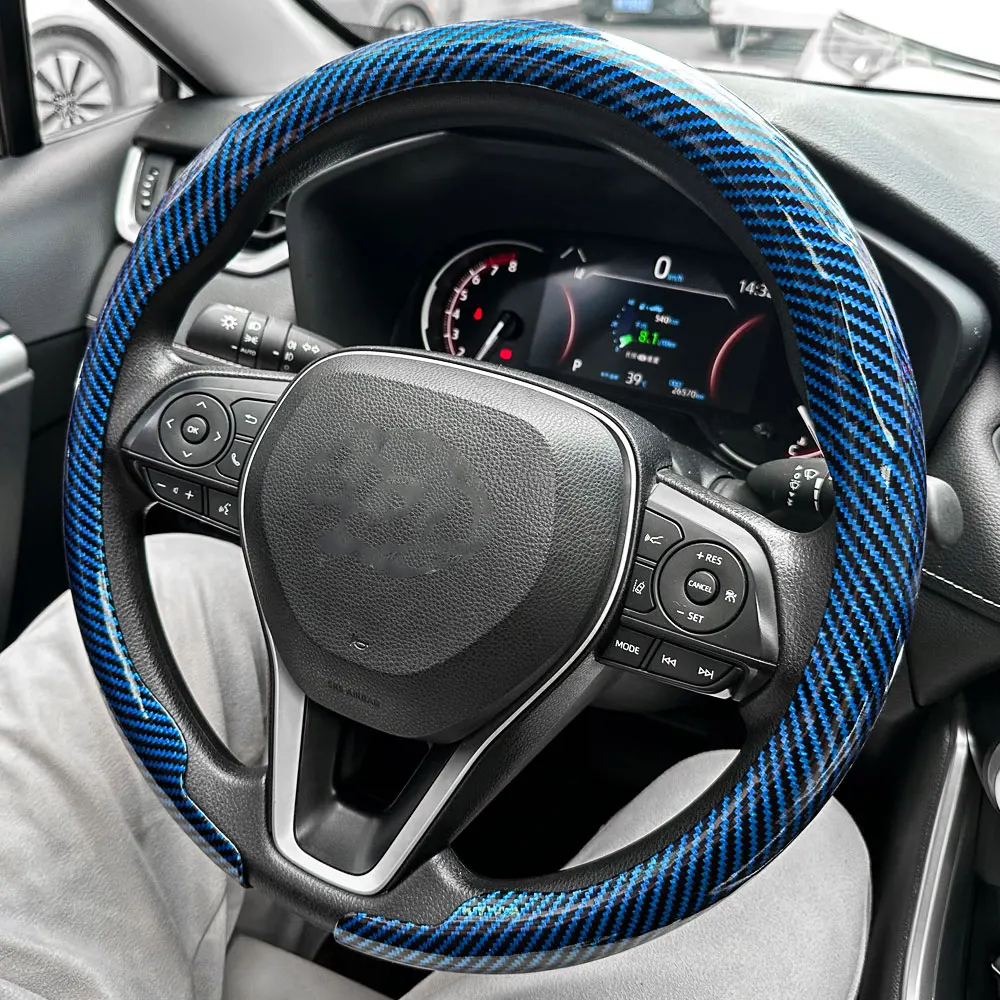 Universal Non-slip Luster Carbon fiber Breathable Round Car Steering Wheel Cover Protector Auto Accessories 2025