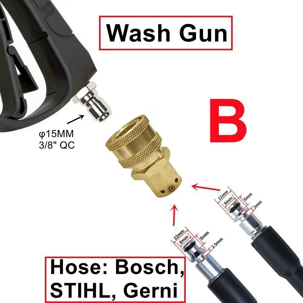 Car Wash Gun Adaptor For Karcher LAVOR NILFISK STIHL BOSCH High Pressure Wash Hose To Wash Gun 3/8" Quick Connect 5