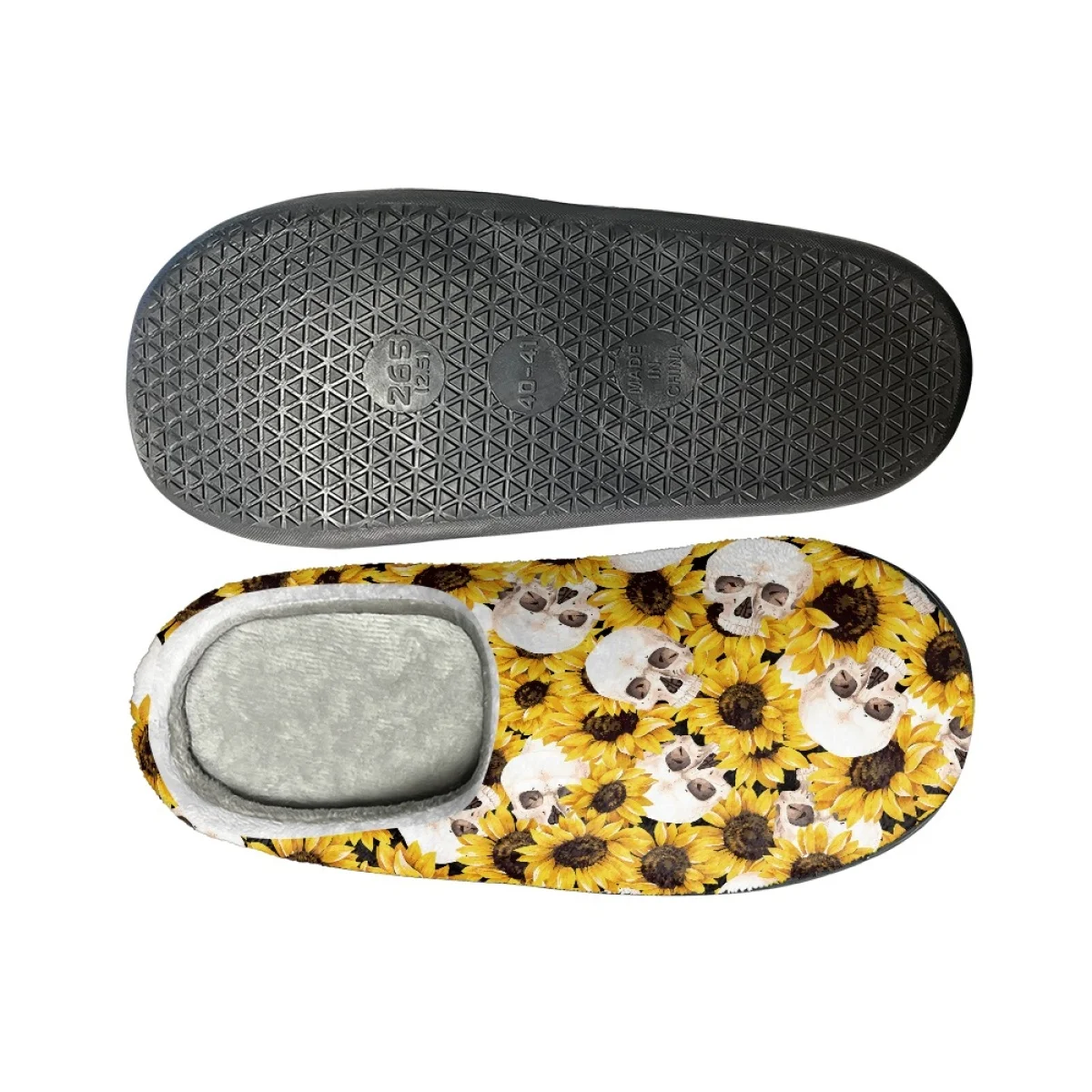 Winter Couple Women Home Footwear Sunflower with Skukll Design Indoor Cotton Slippers Warm Cozy Non-Slip Slippers Zapatos Mujer