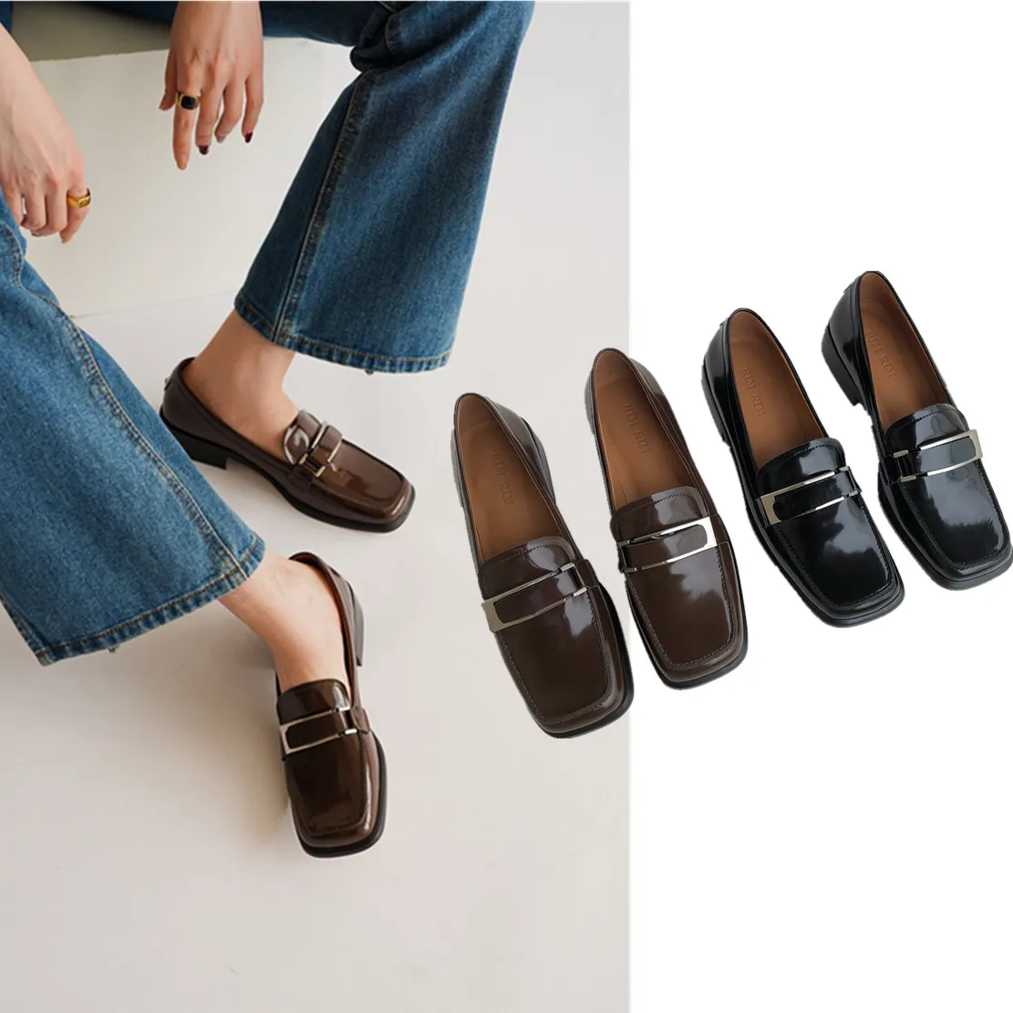 Увядшие туфли во французском стиле, женские офисные Ретро лоферы из натуральной кожи с квадратным носком, без застежки, женская обувь на плоской подошве