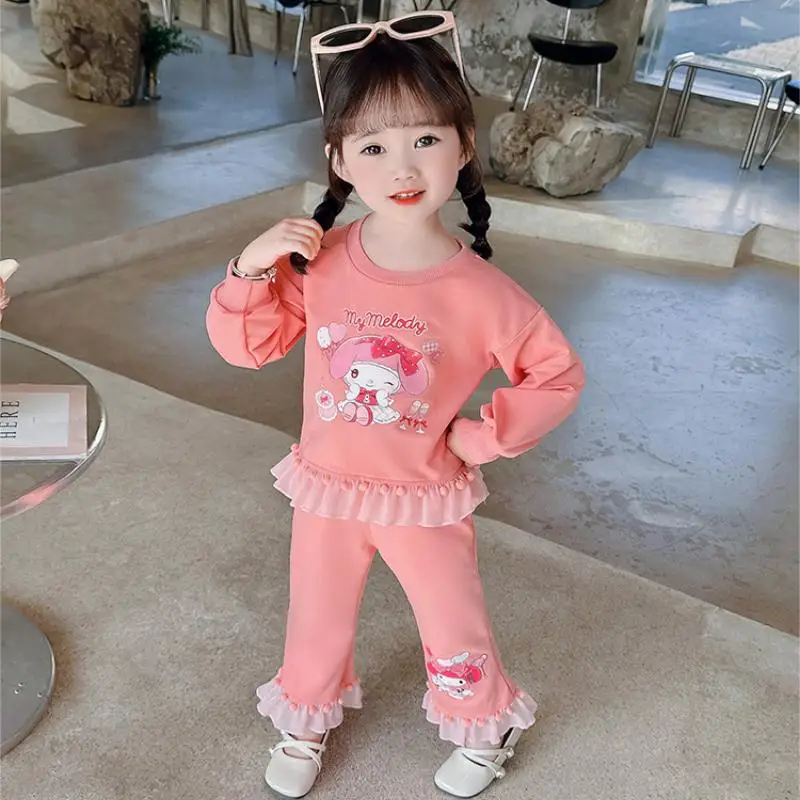 الفتيات Kawaii الدانتيل بدلة طويلة الأكمام Kuromi الكرتون ربيع الخريف أنيمي جديد عارضة البلوز بنطلون سانريو مريحة لينة