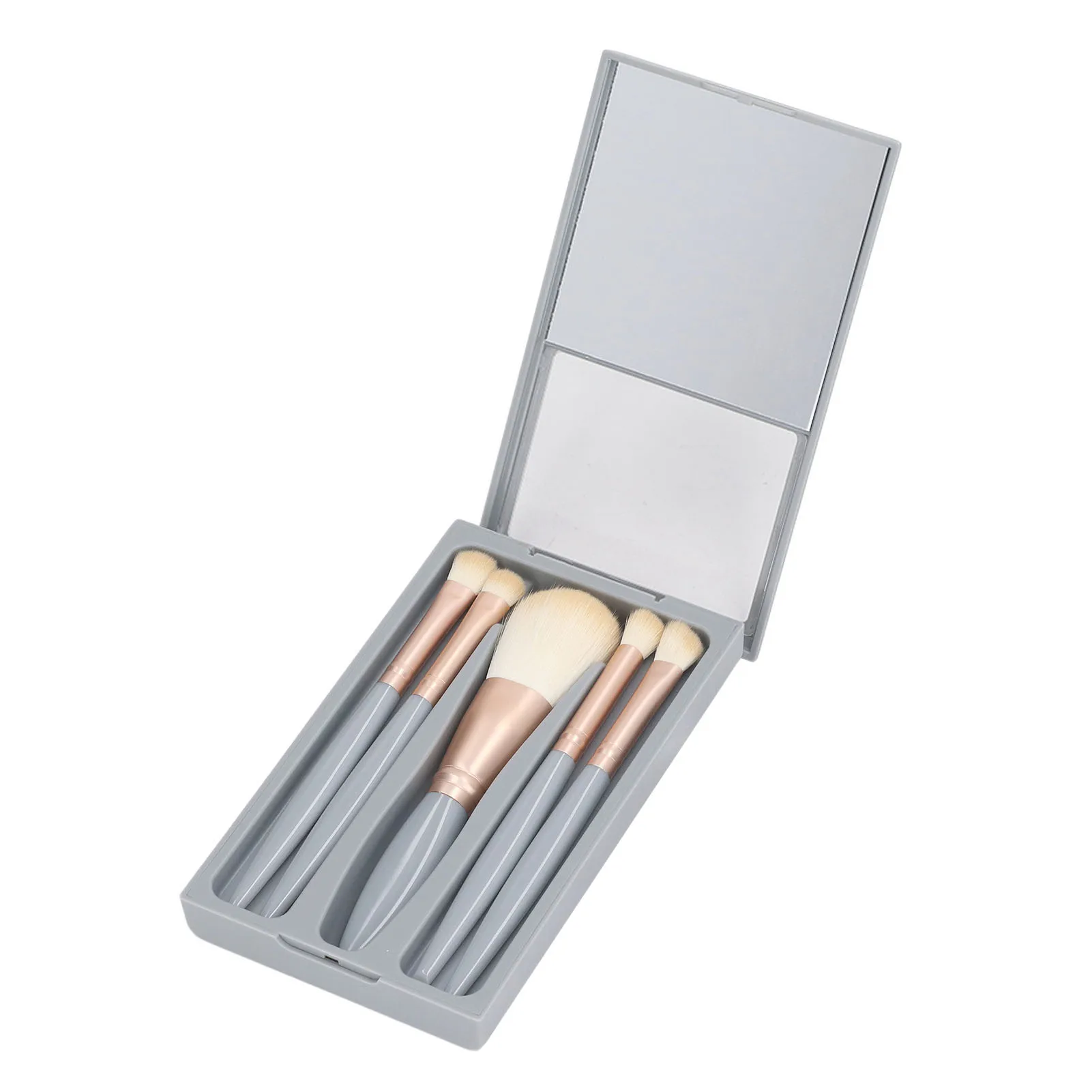 5Pcs Travel Size Makeup Brush Set Compact Small Cosmetic Brushes Set Easy To Use Pink Soft with Case Mirror for Home