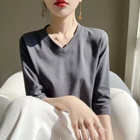 Spring And Summer New White Mercerized Cotton Cropped Sleeve T-shirt Feminine Joker 100% Cotton Bottoming Shirt Half Sleeve - Image 3