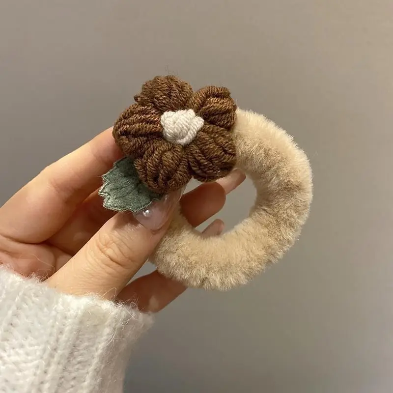 Moda de pelúcia cabelo scrunchies com tecer flor encantos nenhum dano laços de cabelo loop para mulheres meninas rabo de cavalo titular diário headwear