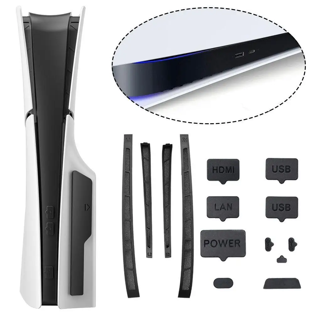 

14pcs Dust Plug Strap Set For Playstation 5 Slim USB LAN Charging Port Cover Kit Anti-dust Plug Shell Protective Accessories