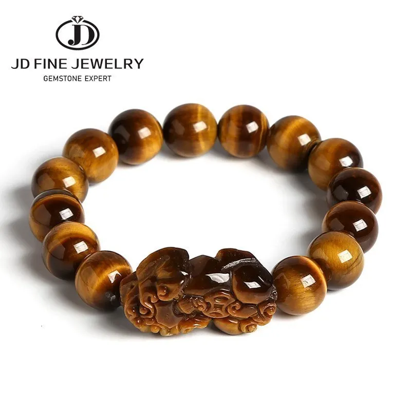Jd Natural Stone Yellow Tiger Eyes Beads Pixiu Bracciali Uomo Donna Feng Shui Ricchezza Braccialetti Fortunati Round Buddha Energy Jewelry