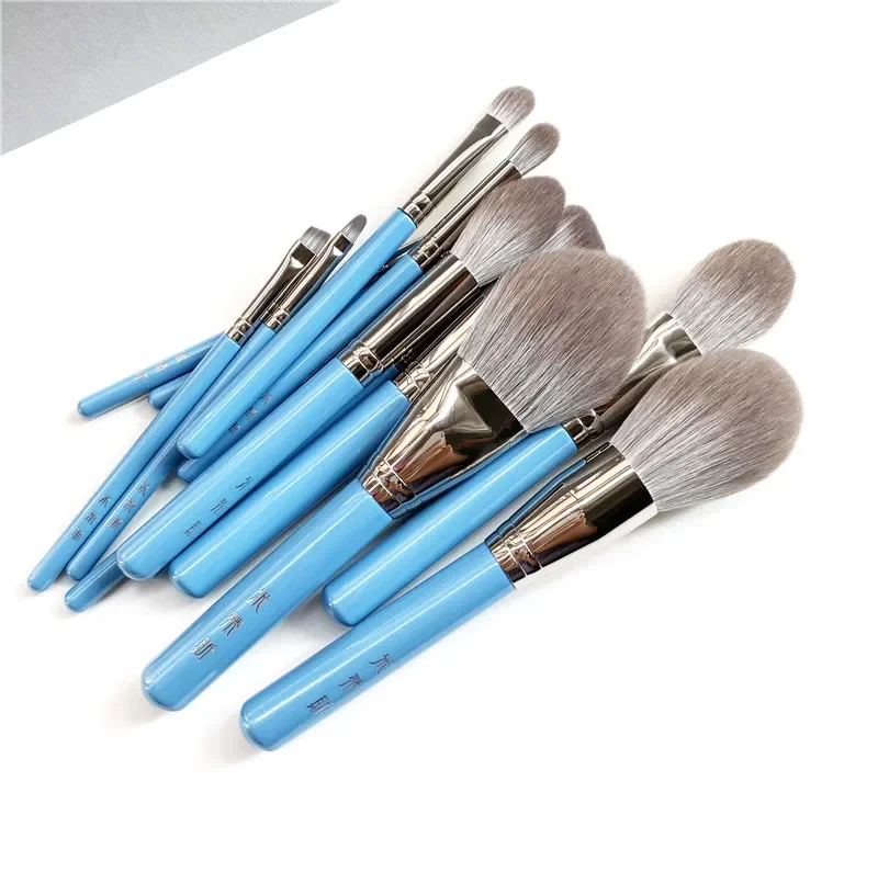 MyDestiny SHINY-BLUE 메이크업 브러쉬 세트 13pcs 슈퍼 소프트 합성 헤어 퀵 드라이 화장품 브러쉬 키트