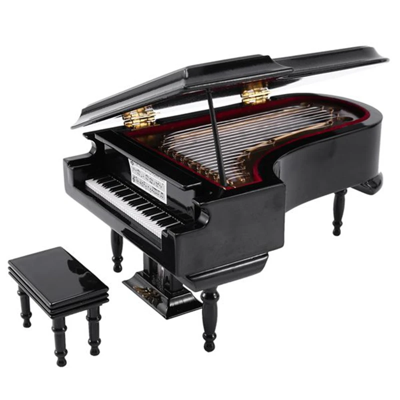 Miniature Grand Piano Model Kit Musical Instrument with Chair for Home Office Decoration(Black Without Music) Large | Игрушки и хобби