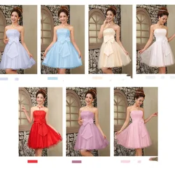 J728 White Grey Red Pink Blue Short Bridesmaid Dress Lace Mesh Net Tulle Prom Gown Graduation Dresses With Bow Elastic Back