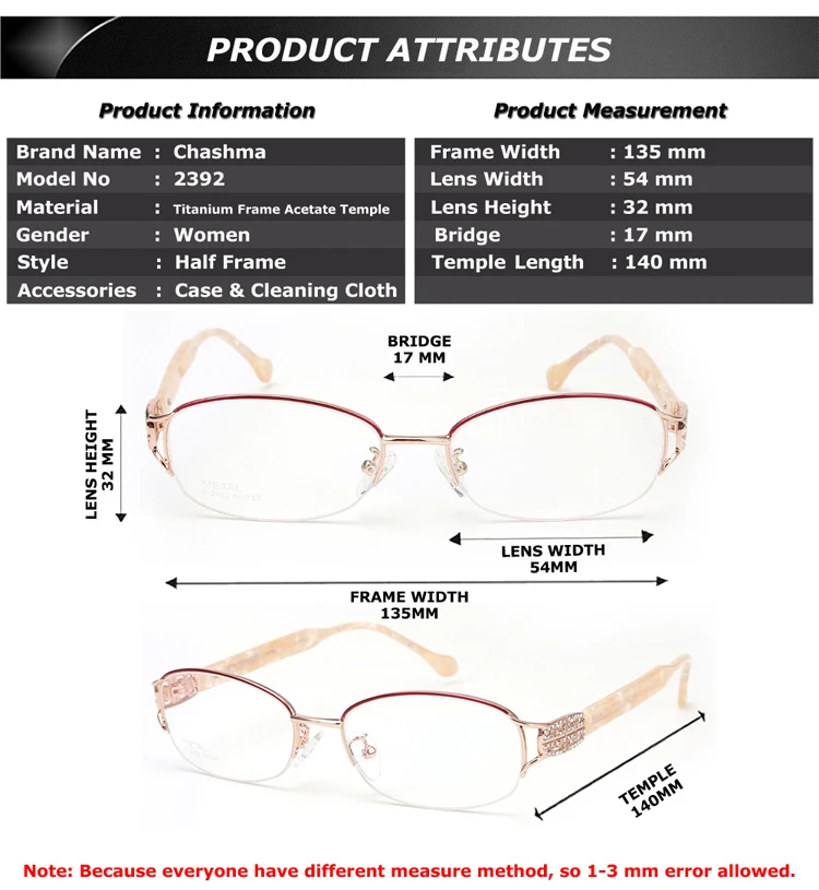 Chashma Women's Semi Rim Oval Titanium Acetate Eyeglasses