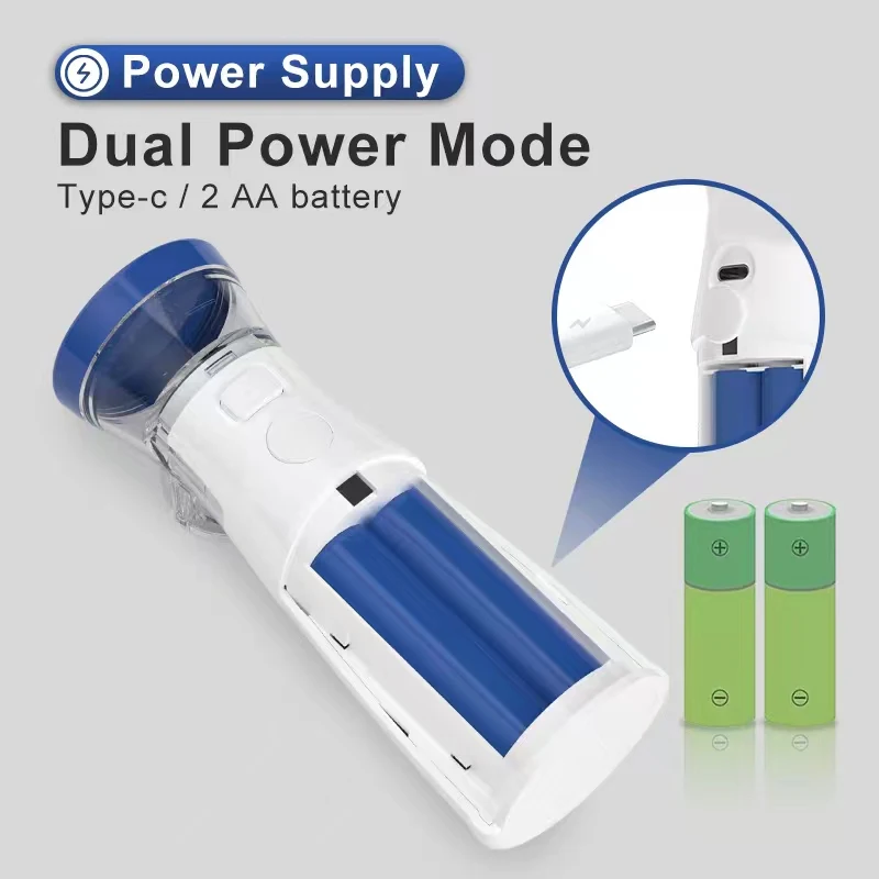 Compact handheld nebulizer being held in one hand