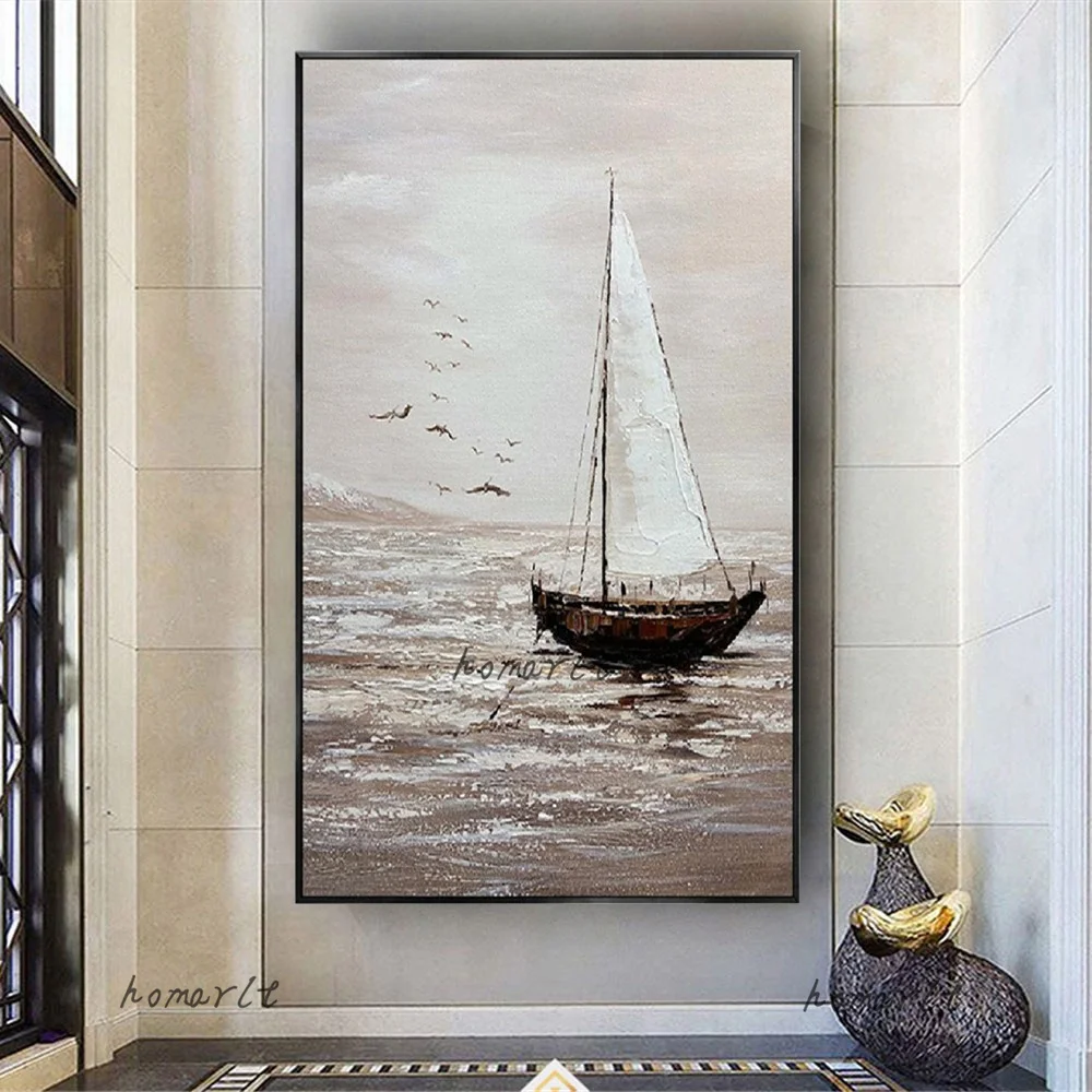 

Thick Knife Grey Texture Wall Art Seascape Picture 100% Handmade Landscape Oil Painting On Canvas Poster Pendant For Living Room