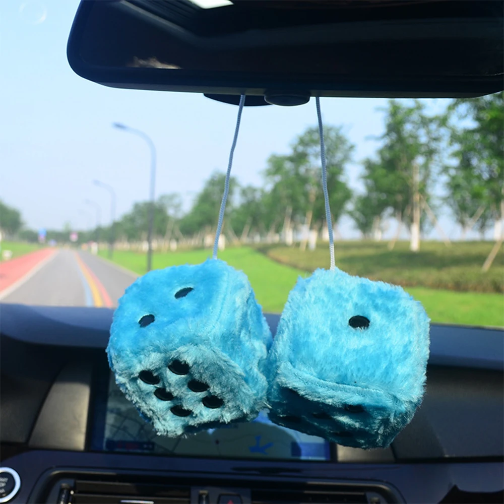 2pcs Car-styling Fuzzy Dice Dots Rear View Mirror Hangers Car