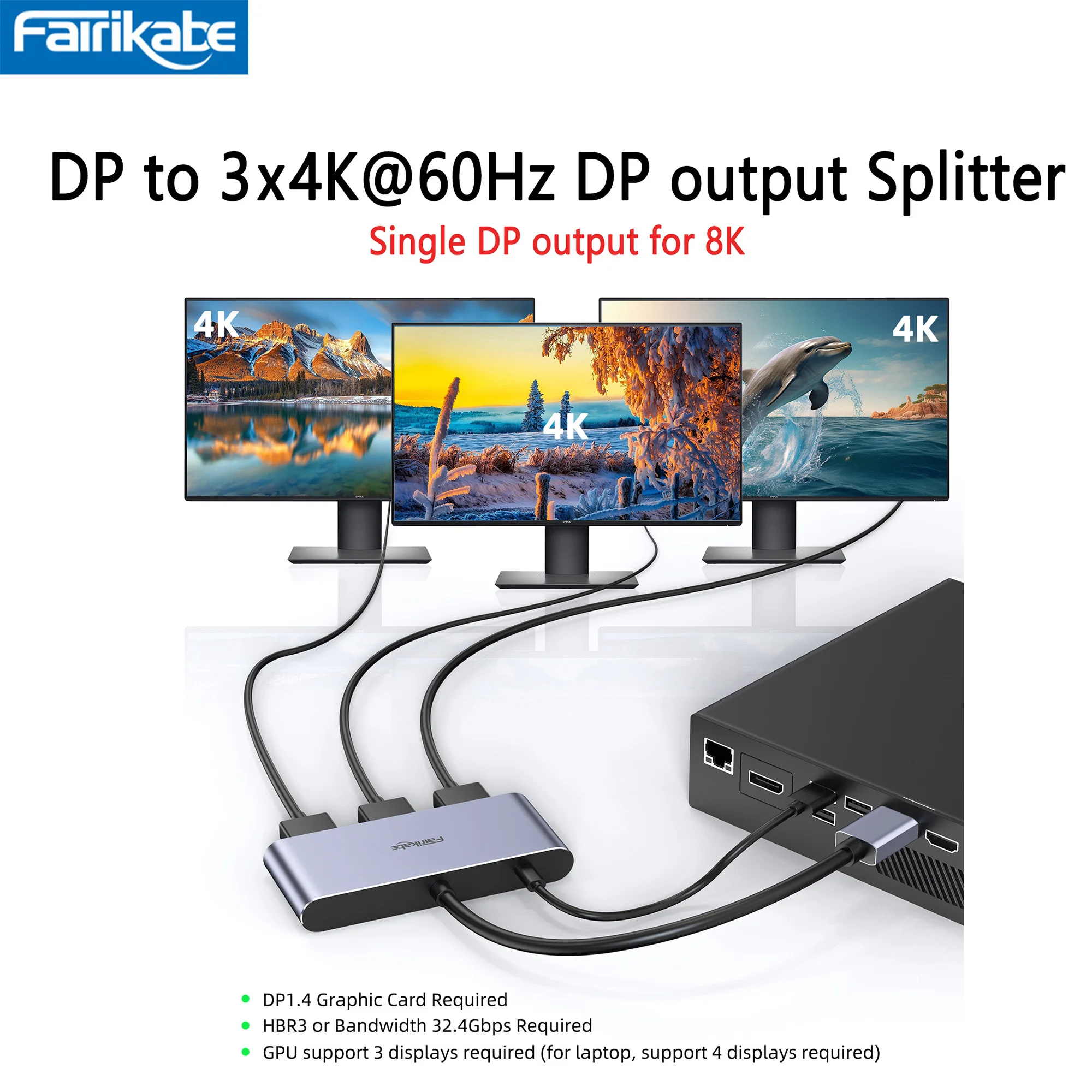 8K DP 분배기-3DisplayPort MST 허브 DP 분배기 그래픽 카드 노트북 모니터 TV 용 멀티 스트림 디스플레이 DP 분배기 어댑터