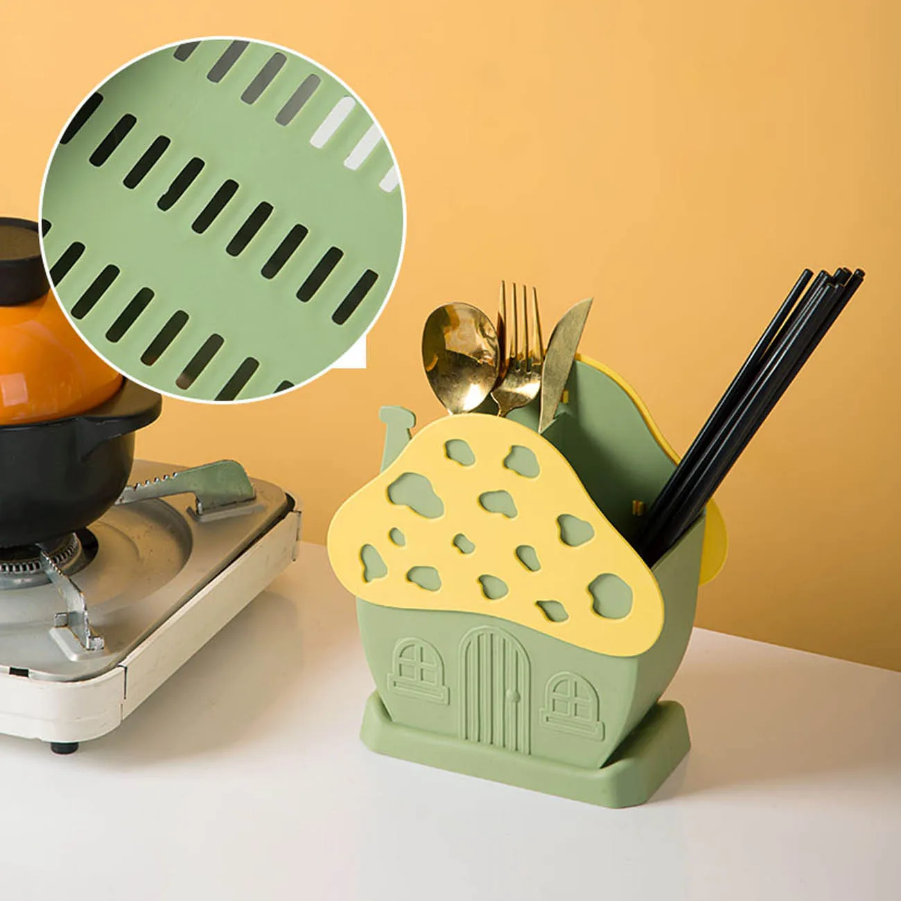 Cute Kitchen Tableware Storage Rack Hollow Drainer Spoon Fork Holder