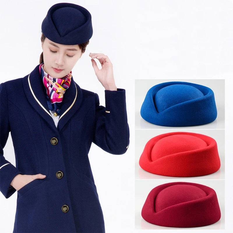 Fashion Hat Beret Hat Caps Airline Stewardess Flight Attendant Vintage Looking Hat Uniform Stewardess Pillbox Teardrop