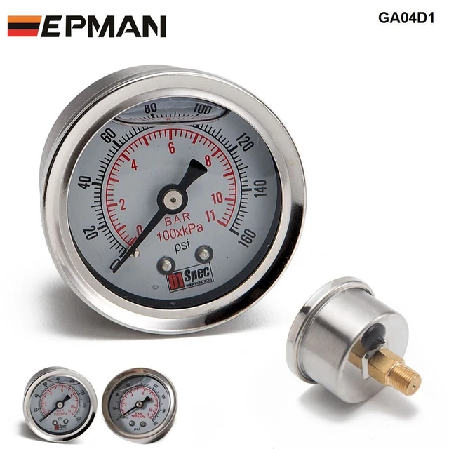 Kraftstoff Manometer Flüssigkeit 0-160 psi Ölpresse Gauge Kraftstoff Gauge  Weiß Gesicht Universal 1/8 NPT EP-GA01 - AliExpress