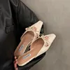 2025 Elegant  Women Cover Toe Slippers Sexy Satin Lace Pointed-toe Flats Gentle Rose Flower Bowknot Pumps Girl Thin Casual Shoes 5