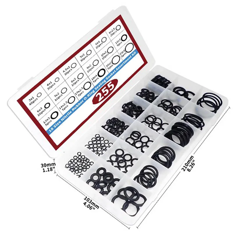 Rubber O Rings Kit 255pcs 18 Size Metric NBR Washer Gasket Sealing Assortment Kit Plumbing Faucet Automotive Air Or Gas washer gasket set washer gasket silicone o ring washer washer seal set rubber seal ring rubber washer