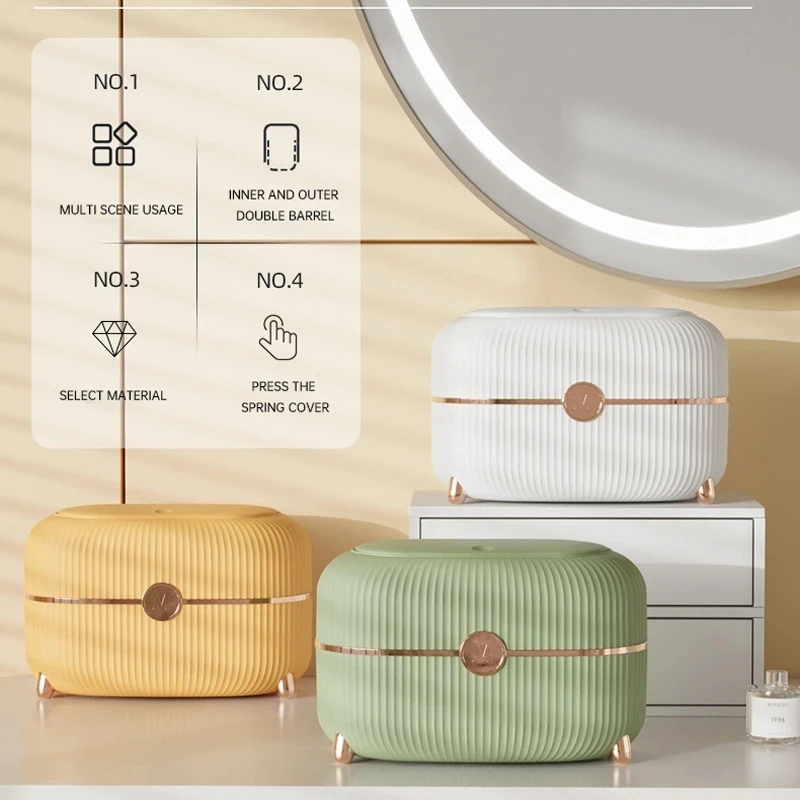 

Fashion Luxury Desktop Trash Can for Bedside Living Room Dressing Table Desk Dining Table Paper Basket Mini Pressed Trash Can