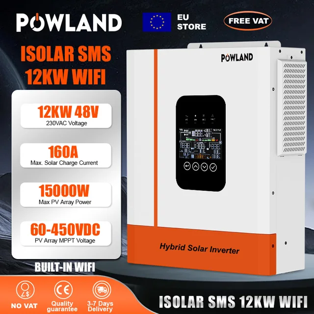 Convertisseur solaire hybride haute puissance POWLAND 12KW 48V 12000KVA Max 500VDC Onde sinusoïdale pure avec MPPT LCD WiFi CE Double sortie  Sans TVA 1