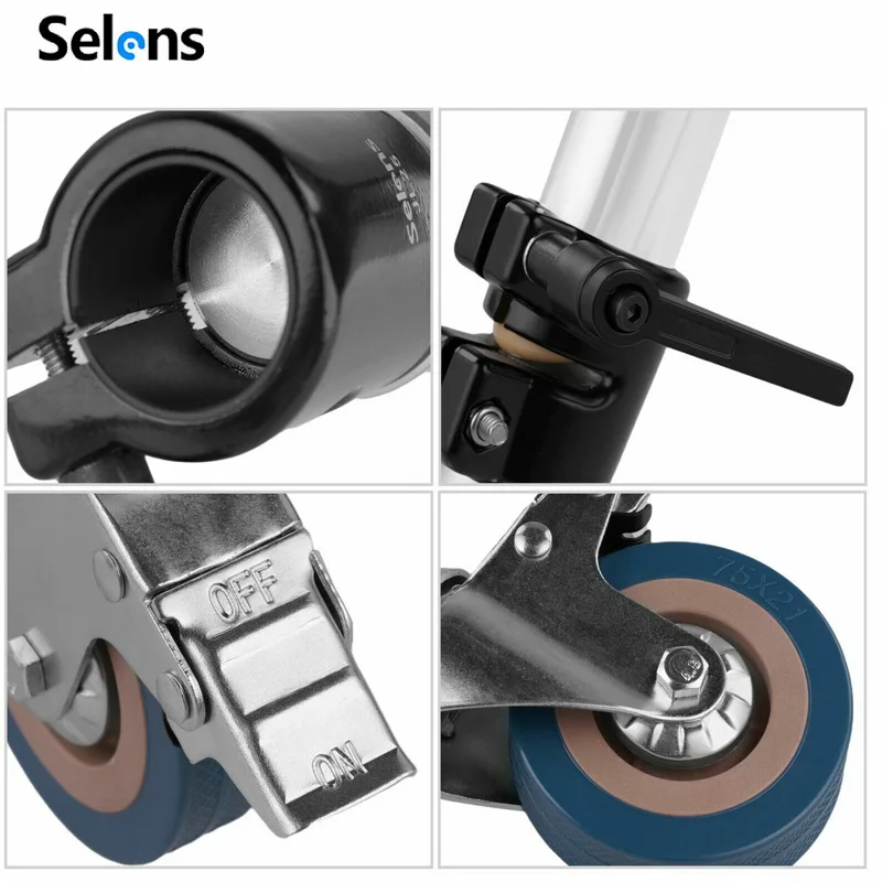 Selena 3Pcs 25/30mm 헤비 듀티 전문 360 회전 캐스터 휠 C-스탠드 라이트 스탠드 휠 사진 액세서리