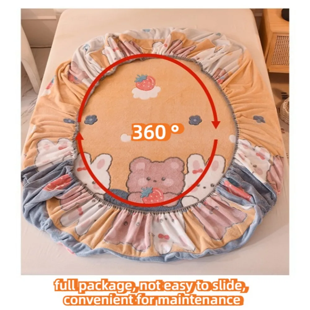 1 Pc Warm Coral Velvet Fitted Sheet Elastic Mattress Cover Fluffy Coral Fleece Bed Sheet Winter Warm and Cosy Plush Fitted Sheet 2