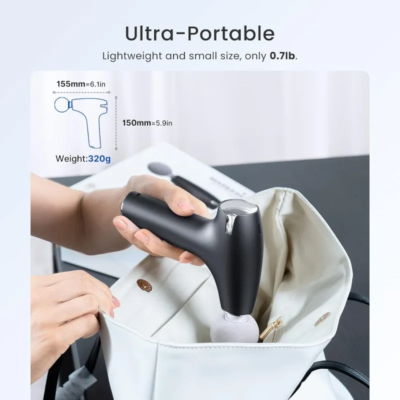 Mini pistolet de massage avec chaleur, pistolet de massage portable pour tissus musculaires profonds