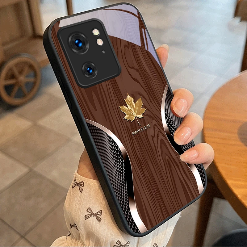 Maple Leaf Wood and Black Glass Phone Case Cover