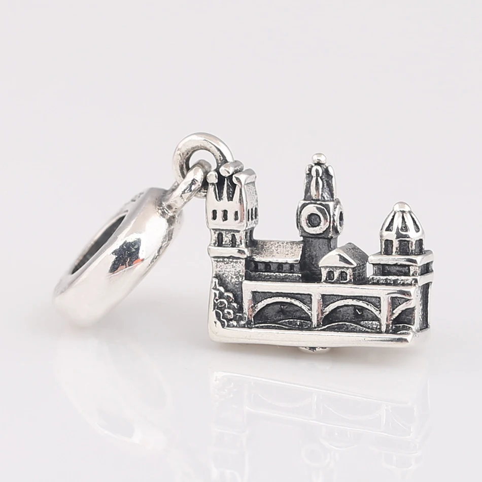 Authentic S925 Sterling Silver Vintage Charles Bridge Prague Castle Dangle Charm Fit Women Bracelet Bangle DIY Jewelry Girl Gift 2