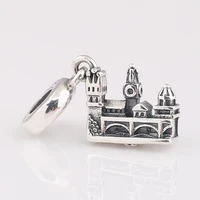 Authentic S925 Sterling Silver Vintage Charles Bridge Prague Castle Dangle Charm Fit Women Bracelet Bangle DIY Jewelry Girl Gift 2