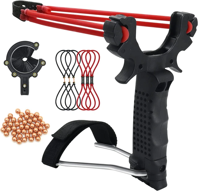 Slingshot Set with Adjustable Wrist Support 6 Replacement Bands and 50 Ammo  Hunting Slingshot for Adults
