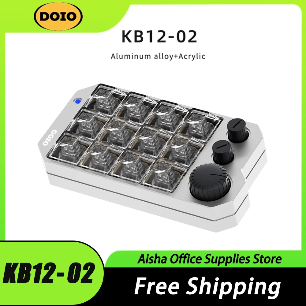 

DOIO KB12-02 Mini Keyboard Three Customize Knob Hot Swap Aluminium Designer Mechanical Keyboard RGB Portable QMK VIA Office Mac